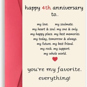 4 Year Anniversary Day Gifts for Him Her, Funny 4th Anniversary Cards for Couple Husband Wife, Sweet Fourth Wedding Aday Gifts Ideas Men Women