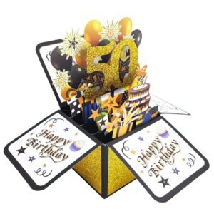 Premium 50th Birthday Popup Card with Envelope & Note, Cool Funny Fifty Bday 3D Greeting Card for Men Women, Unique 50 Year Old Birthday Gifts for Sister Brother